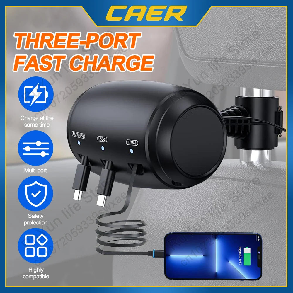 Lund - 3-i-1 indragbar laddstation för baksätet i bilen