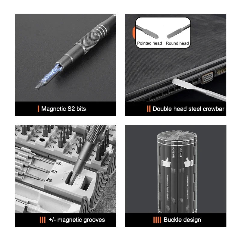 Luleå - Multifunktionellt 128-i-1 magnetiskt precisionsskruvmejselset