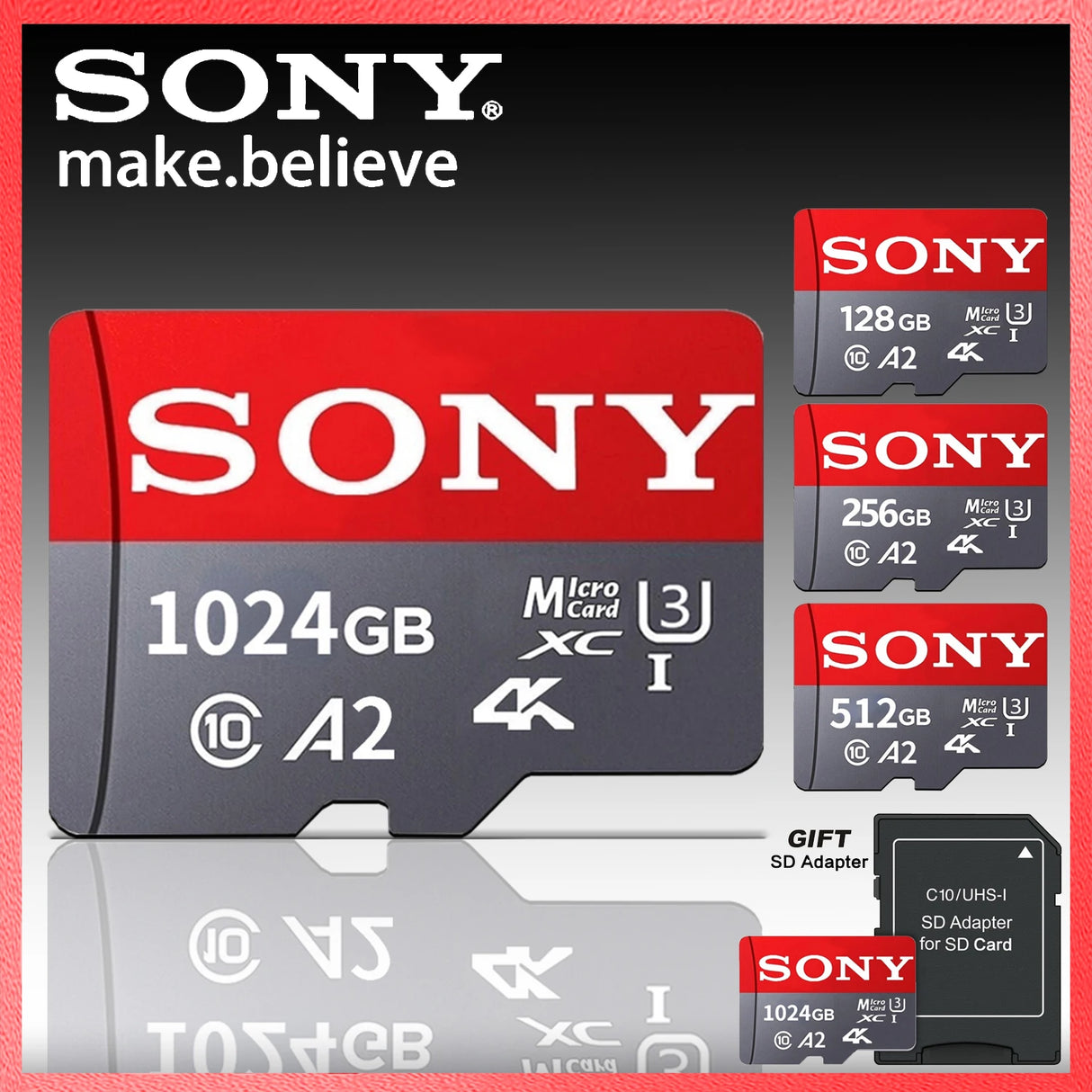 SONY SD minnes kort. 256, 512 och 1024 GB